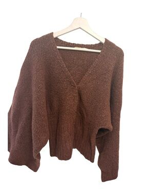 Max Studio Chunky V-Neck Sweater in Rich Brown